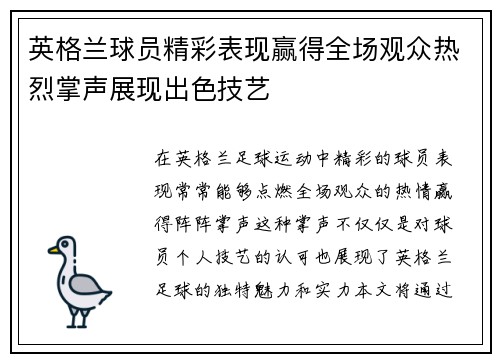 英格兰球员精彩表现赢得全场观众热烈掌声展现出色技艺